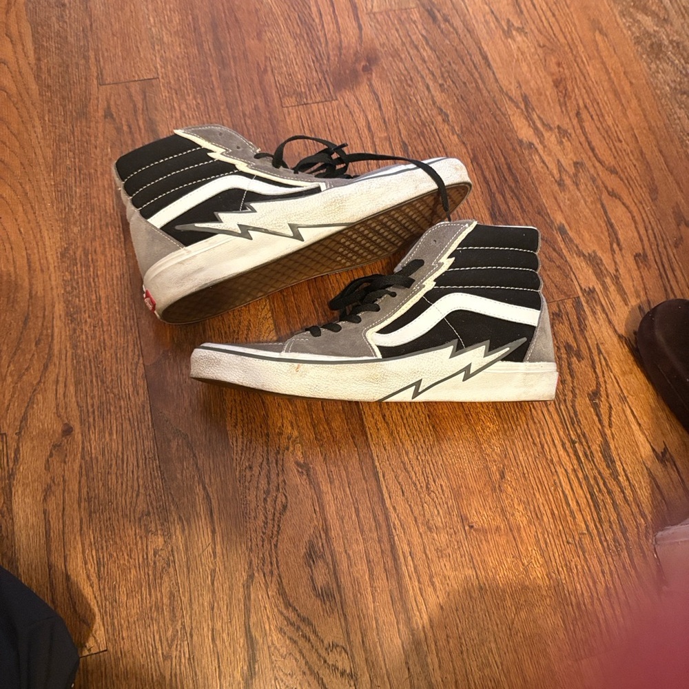 Black and Gray suede High-Top Vans M10.5